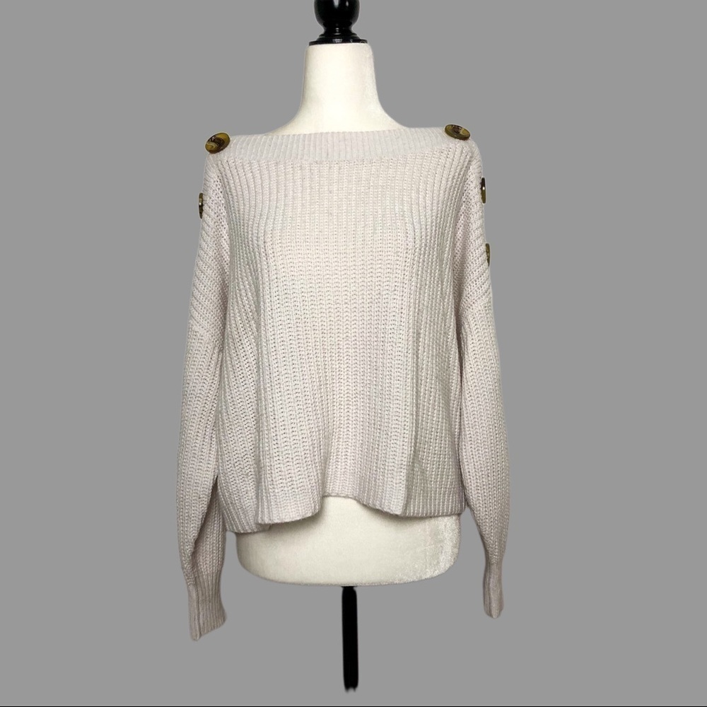 💜 M 💜 Twik Boat Neck Cropped Knit Sweater Buttons Shoulder